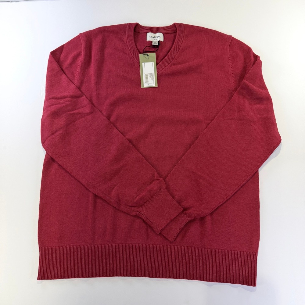 Goodfellow & Co Mens V-Neck Sweater Dk Red Long Sleeve Cotton Large 339C3